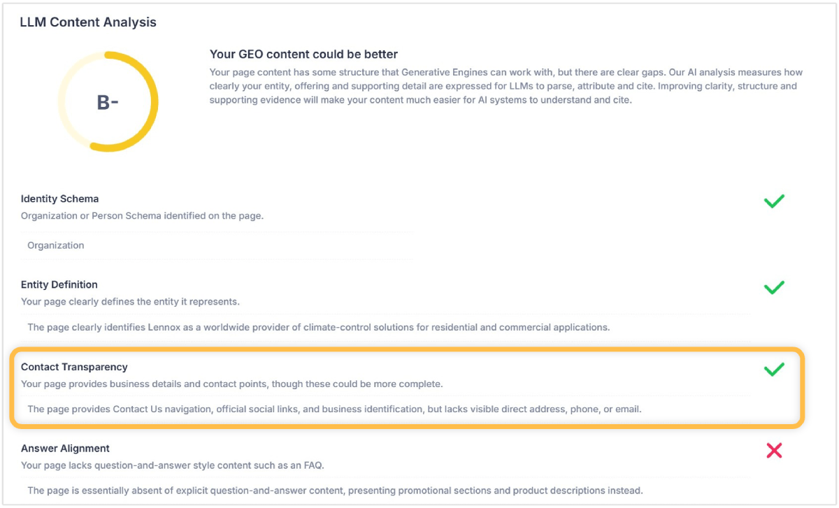 Contact transparency check